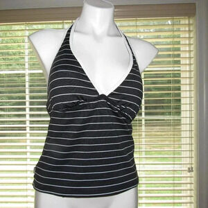 ANNE COLE Blue White Stripe Halter Tankini Size L